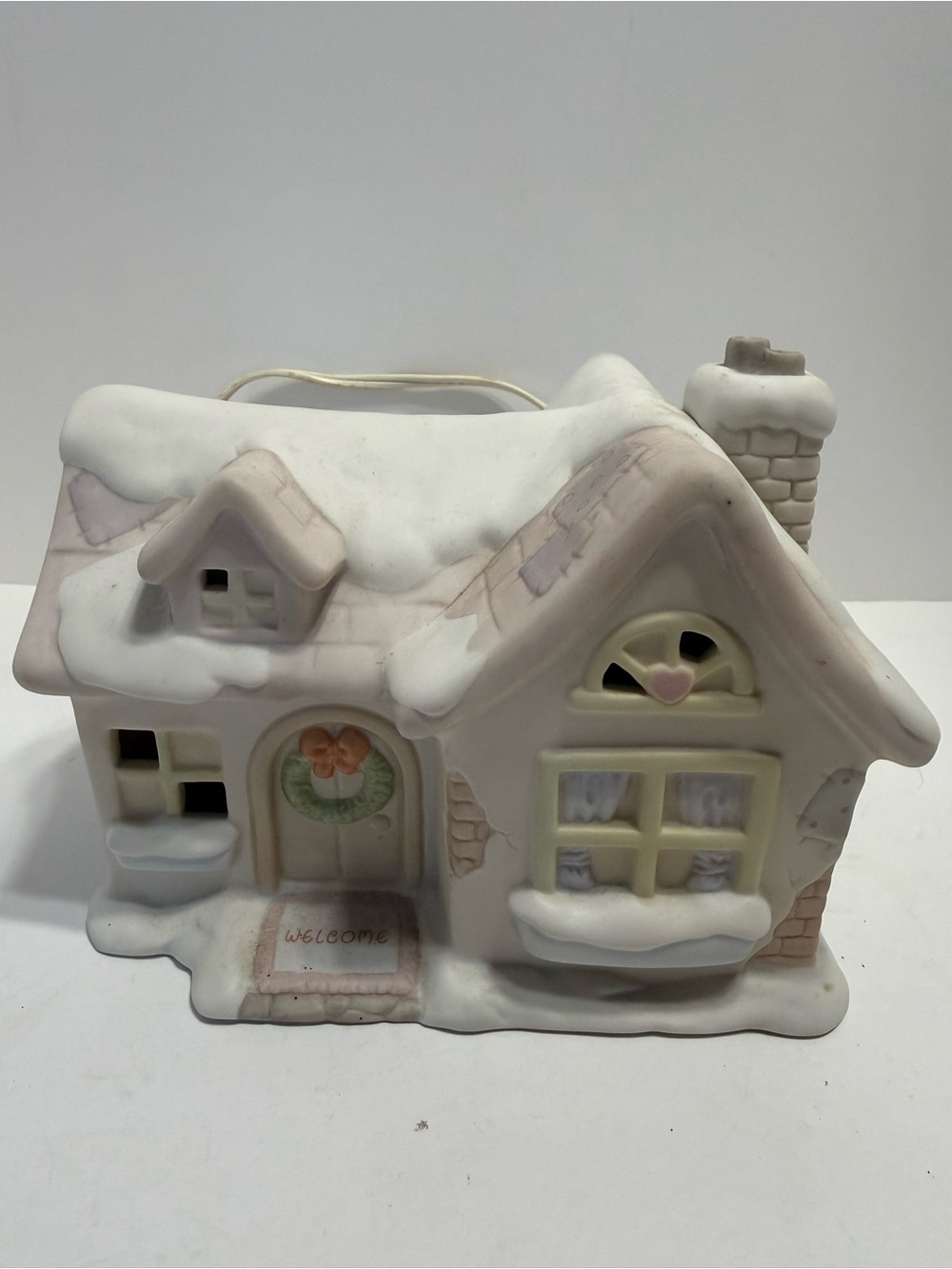 Precious Moments White Porcelain Sugar Town Sam’s House Collectible, Night Light